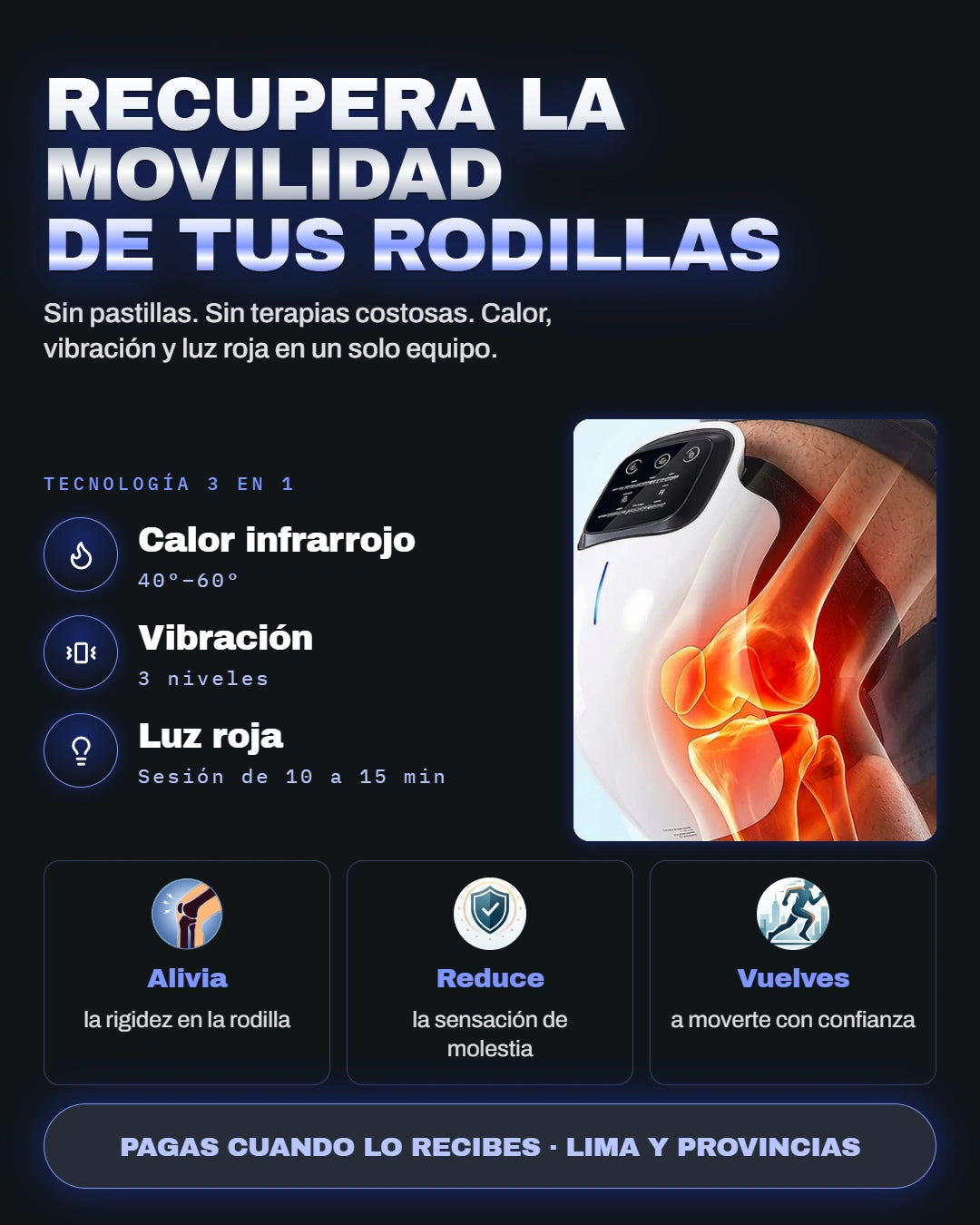 Masajeador de Rodilla Pro+ | Calor, luz roja y terapia de vibración para el dolor de rodillas