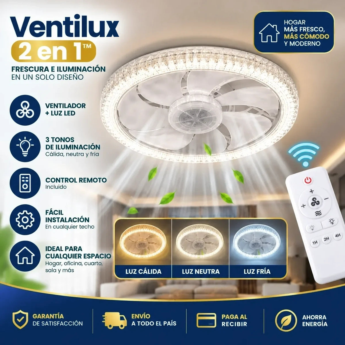 VENTILUX 2 EN 1 (Ventilador + Luz LED)
